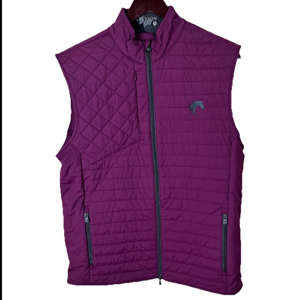 Greyson Yukon Ultralight Hybrid Quilted Puffer Vest Purple Men’s Size M Logo